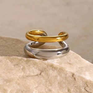 1 Piece Simple Series Simple Geometric Stainless Steel  Gold Color Women 's Adjustable Ring h5 